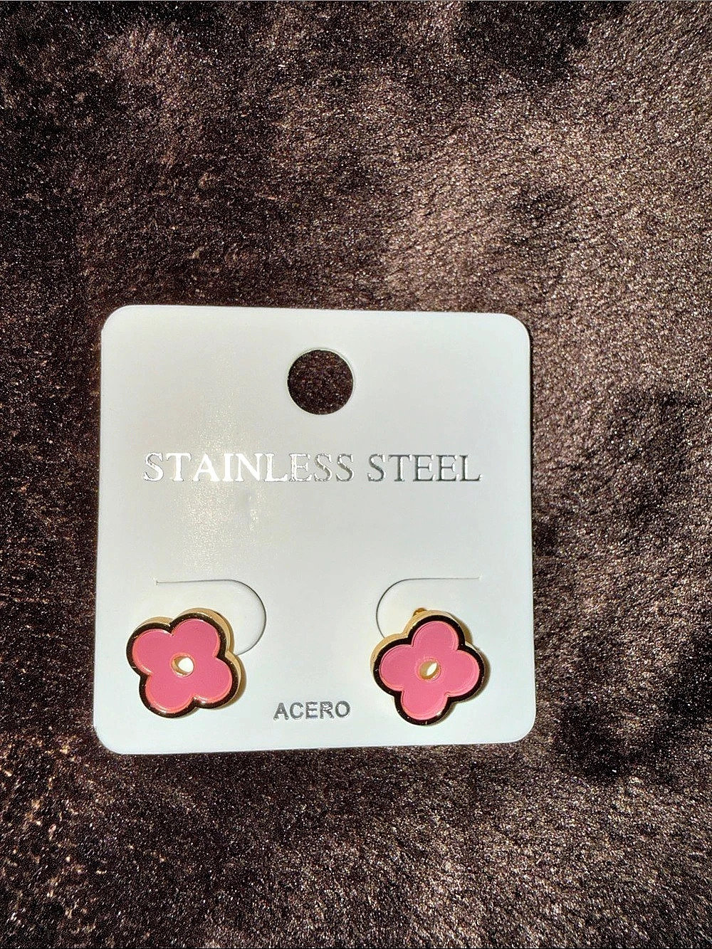 Pink Flower Earrings in Stainless Steel NWT